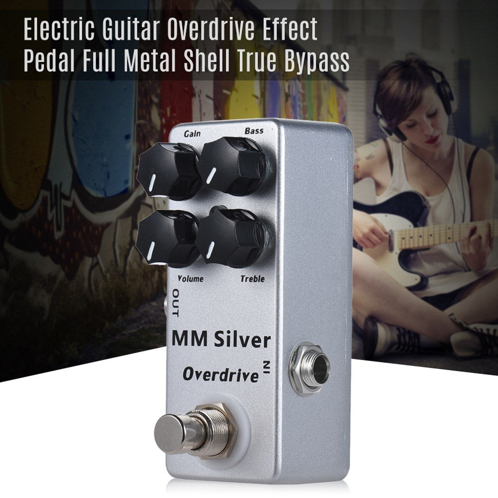 MOSKY MM Silver Electric Guitar Overdrive Pedal, Full Metal Shell, True Bypass