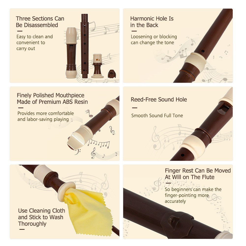 IRIN 8-Hole Alto Recorder - Baroque Style, Detachable ABS with Finger Rest & Carrying Bag, Coffee Finish, Ideal for Classroom Use