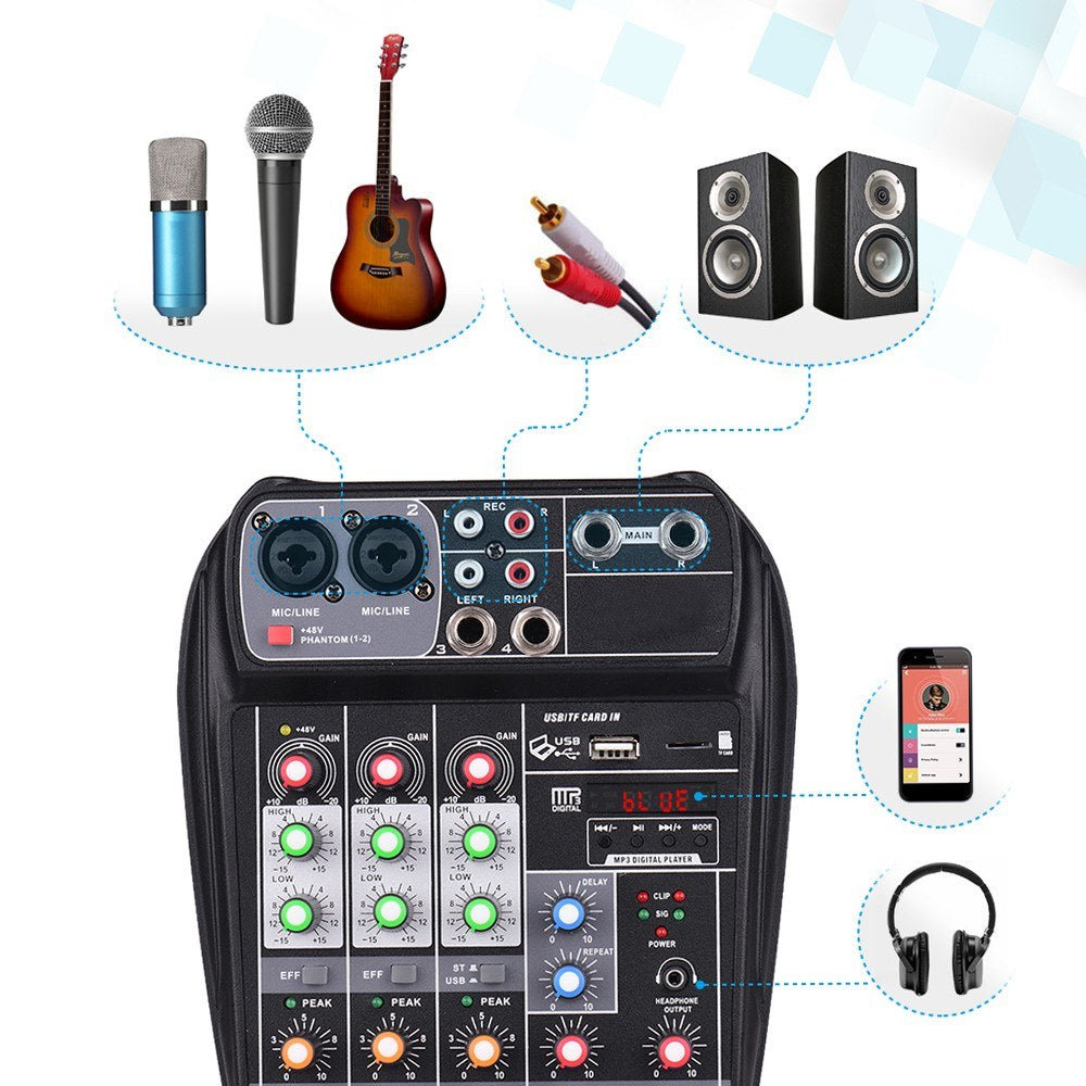 Muslady AI-4 Compact Digital Audio Mixer Sound Card Console