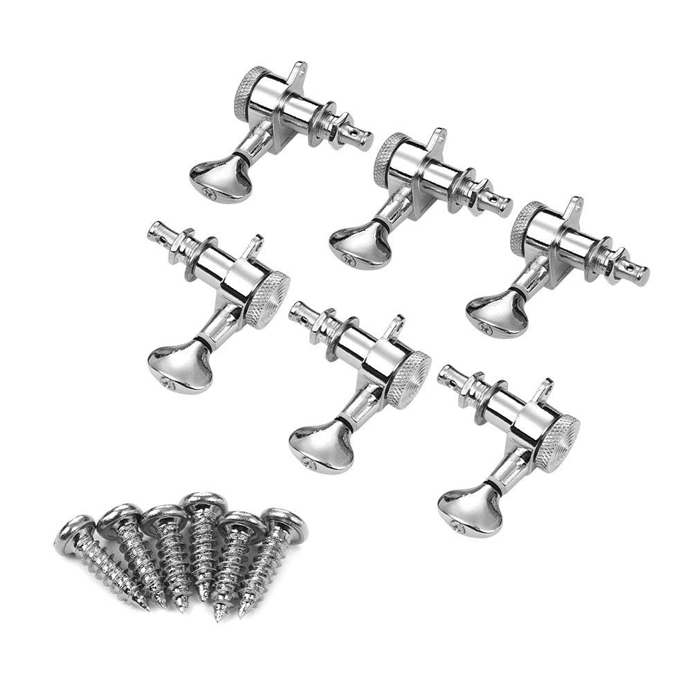6-Piece Gold Locking Guitar Tuning Pegs: 3L3R Machine Heads for Acoustic & Electric Guitars w/ Mounting Screws & Ferrules