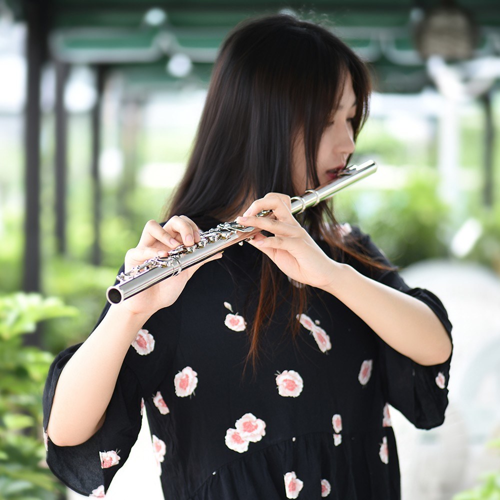 Nickel Plated 16-Hole C Key Cupronickel Western Concert Flute Woodwind Instrument