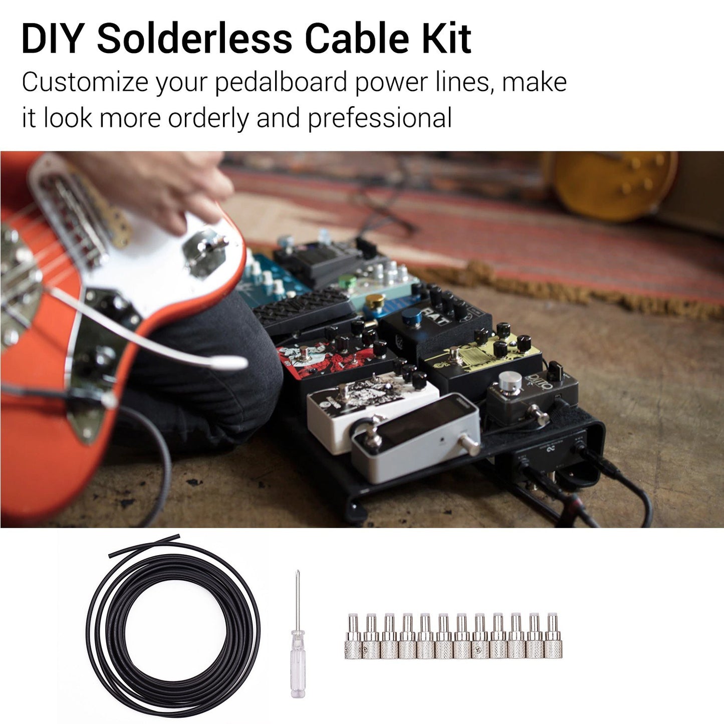 DIY Guitar Pedal Board Solderless DC Cable Kit - Custom Length Compact Cables