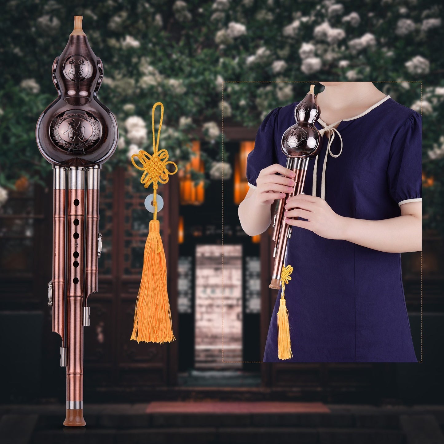 Aluminum Hulusi Gourd Flute, C-Key, Copper-Plated Pipes, Traditional Chinese Instrument, 3-Tone