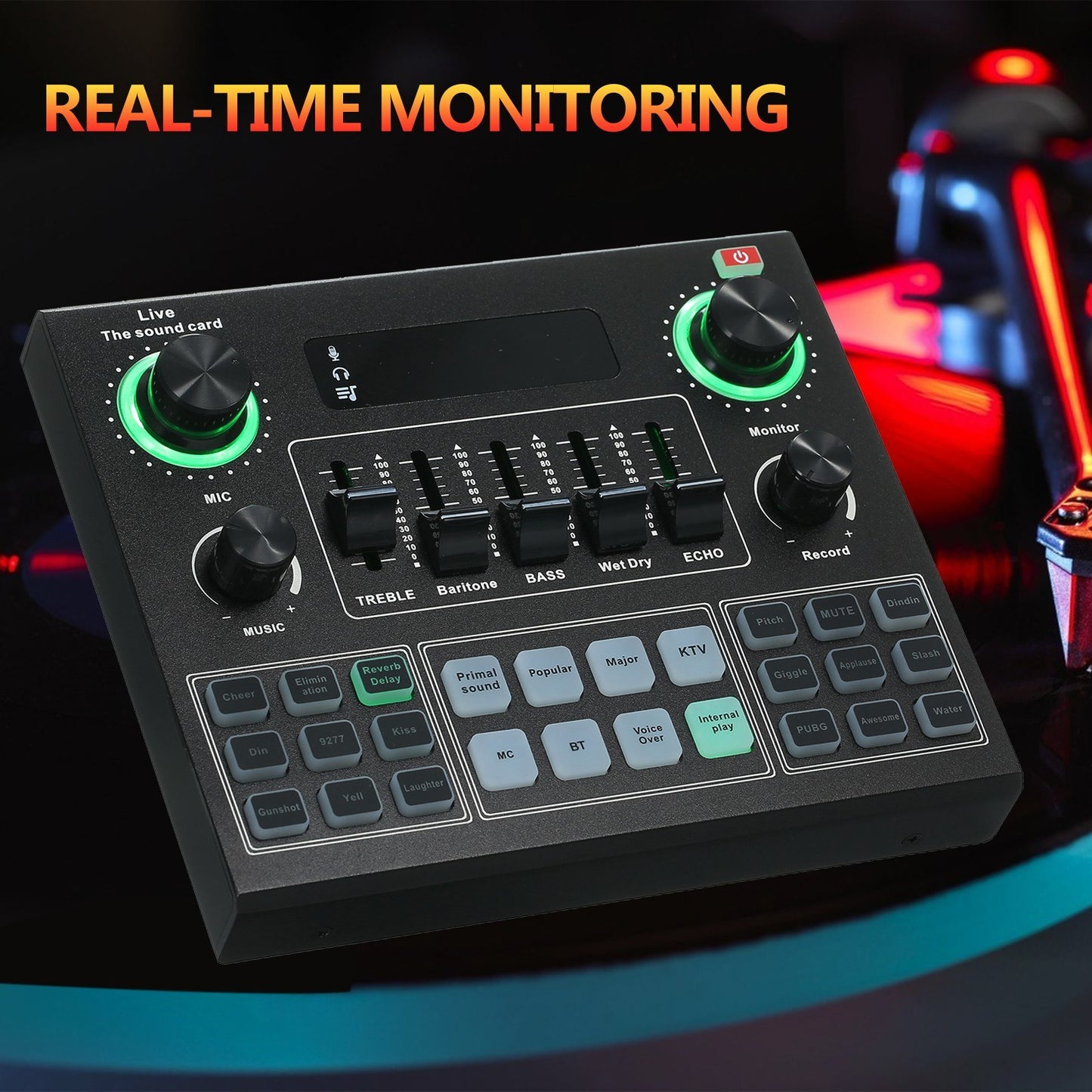 V9 Live Sound Card Bluetooth Audio Mixer with Sound Effects for Broadcasting, Recording, and Singing on Phones & Laptops