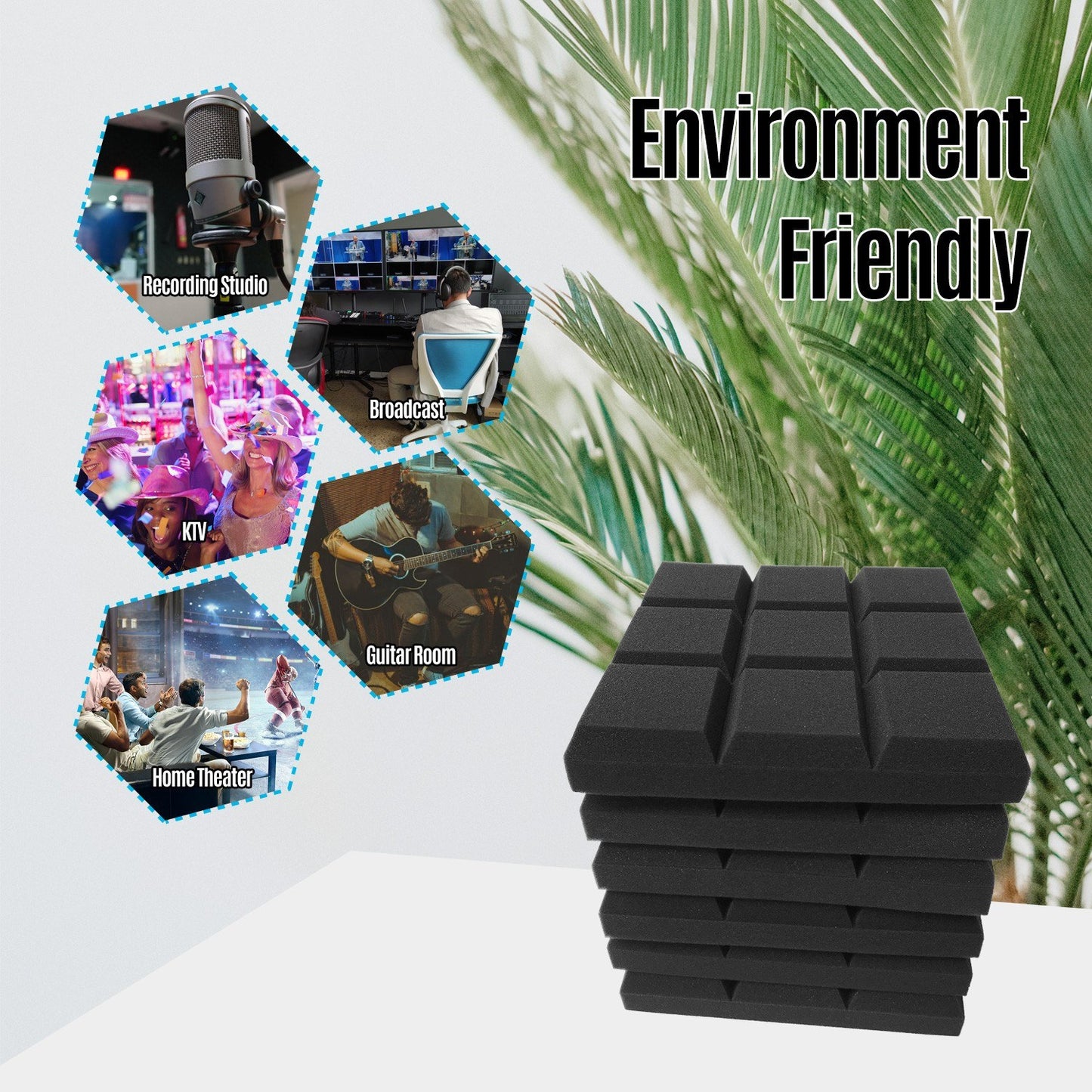6-Pack 12x12x2 Inch Acoustic Foam Panels - Soundproofing Studio Insulation