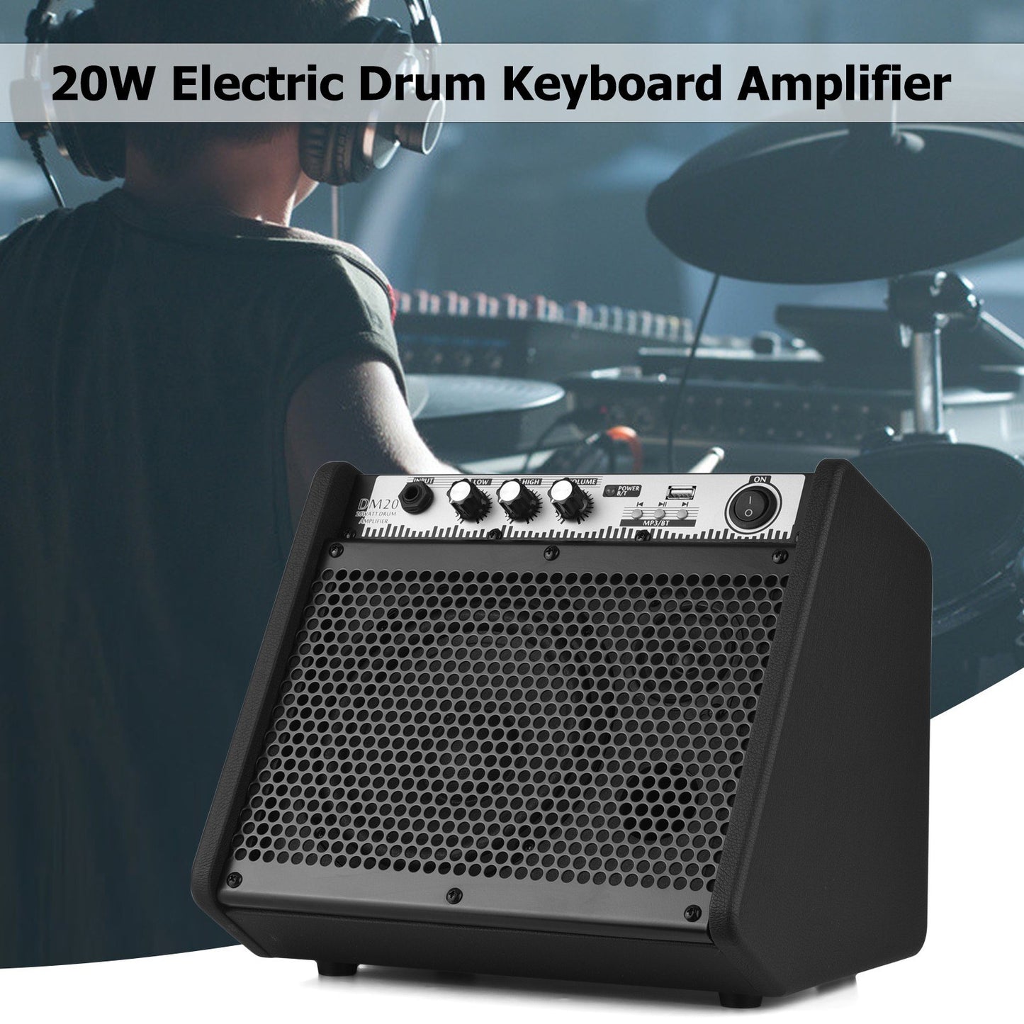 COOLMUSIC DM20 20W Electric Drum & Keyboard Amplifier with Wireless BT Speaker