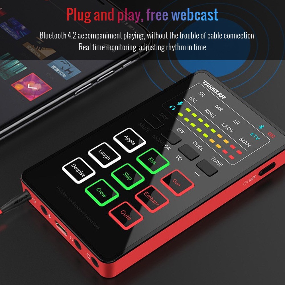 TAKSTAR MX1 Mini Sound Card Voice Changer with Portable Audio Mixer, Bluetooth & Type-C