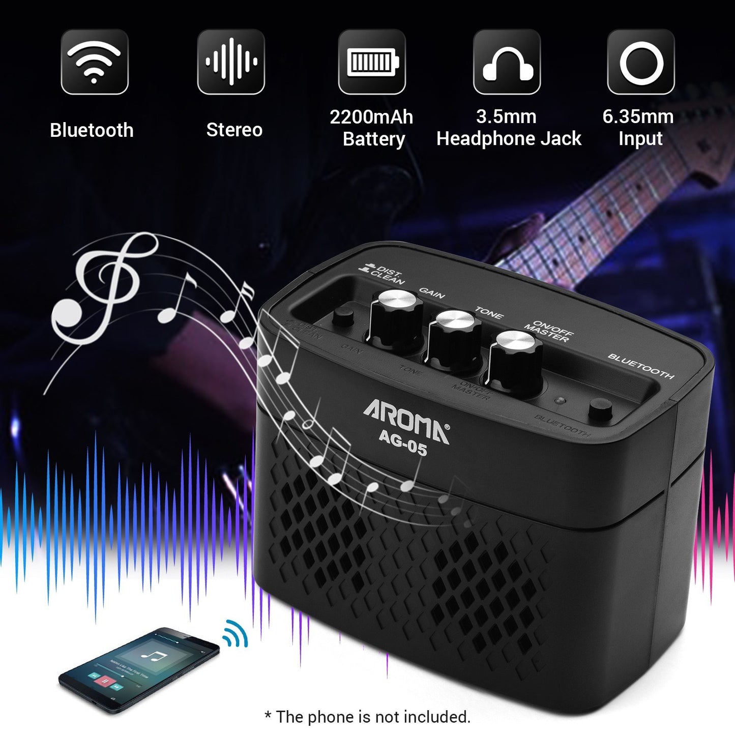 AROMA AG-05 Portable Bluetooth Electric Guitar Amplifier