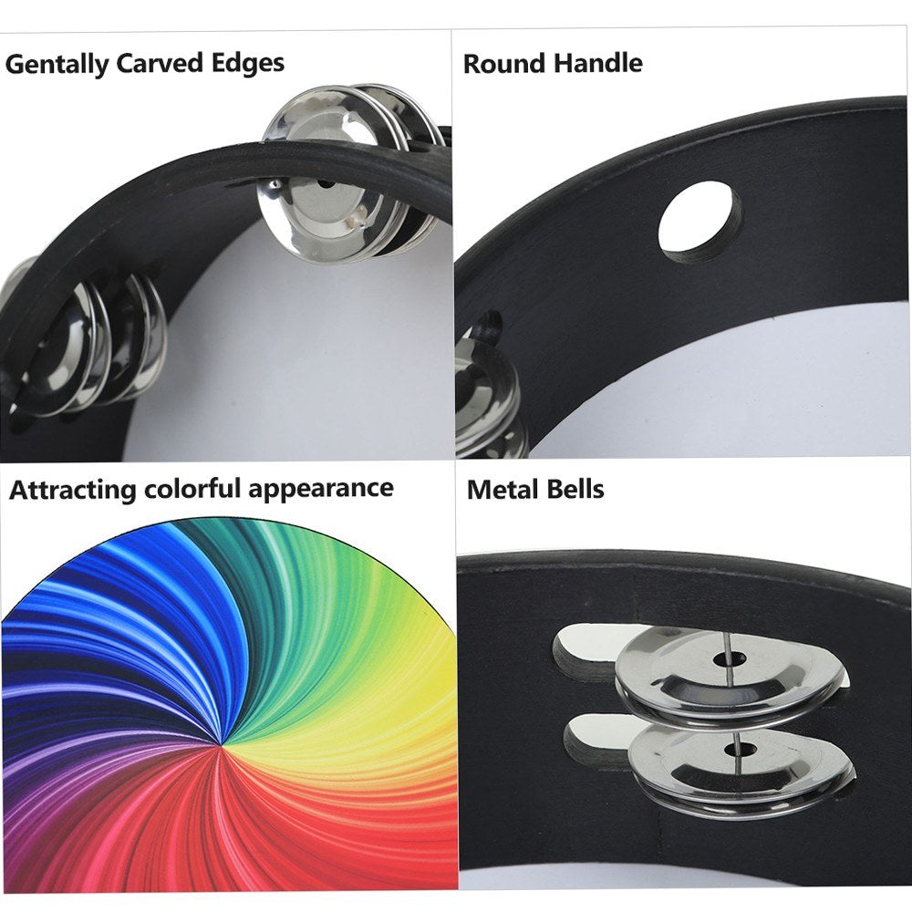 8 Wooden Handbell Rainbow Tambourine - Early Education Percussion Instrument