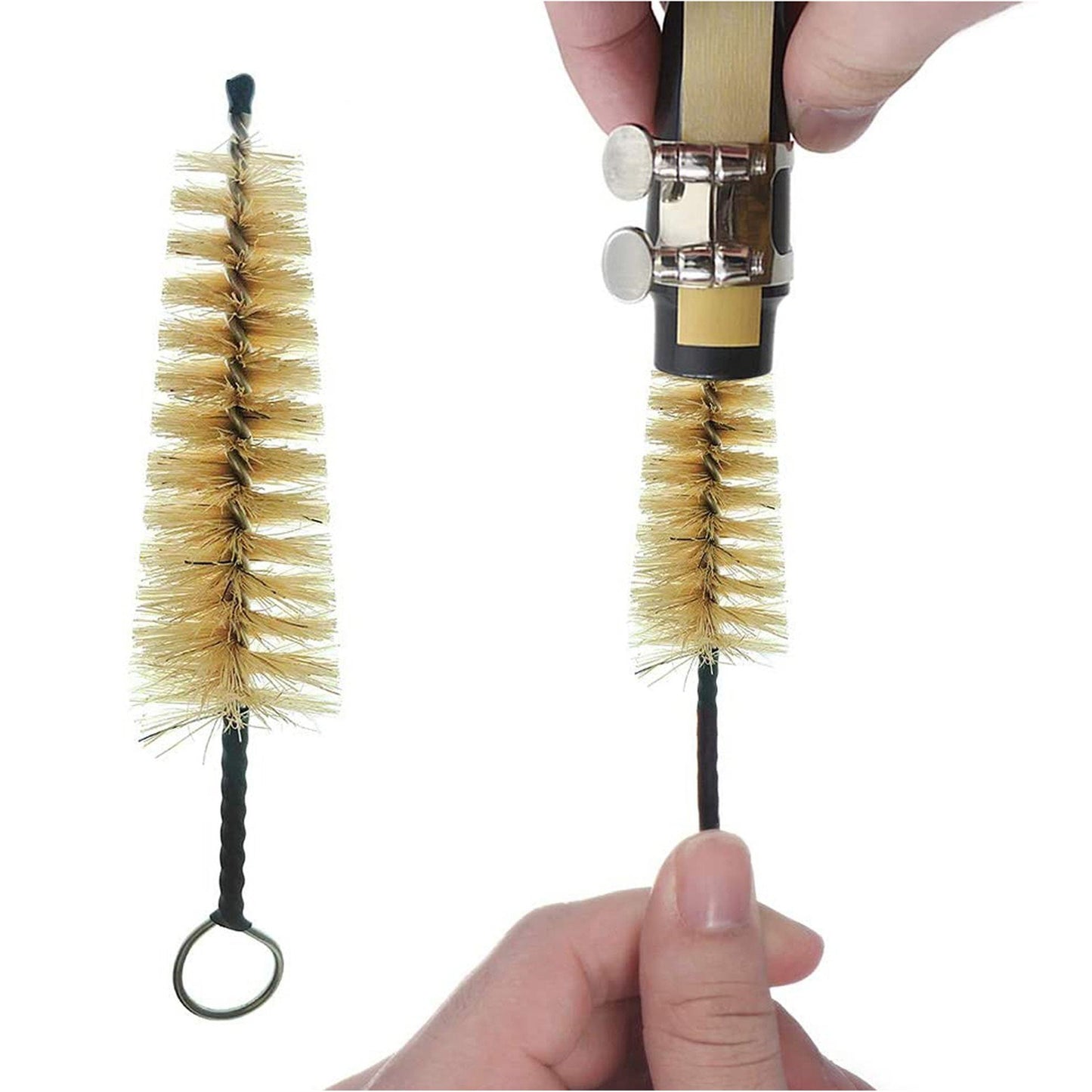 Sax Trumpet Clarinet Mouthpiece Cleaning Brush with Metal Handle for Woodwind Instruments