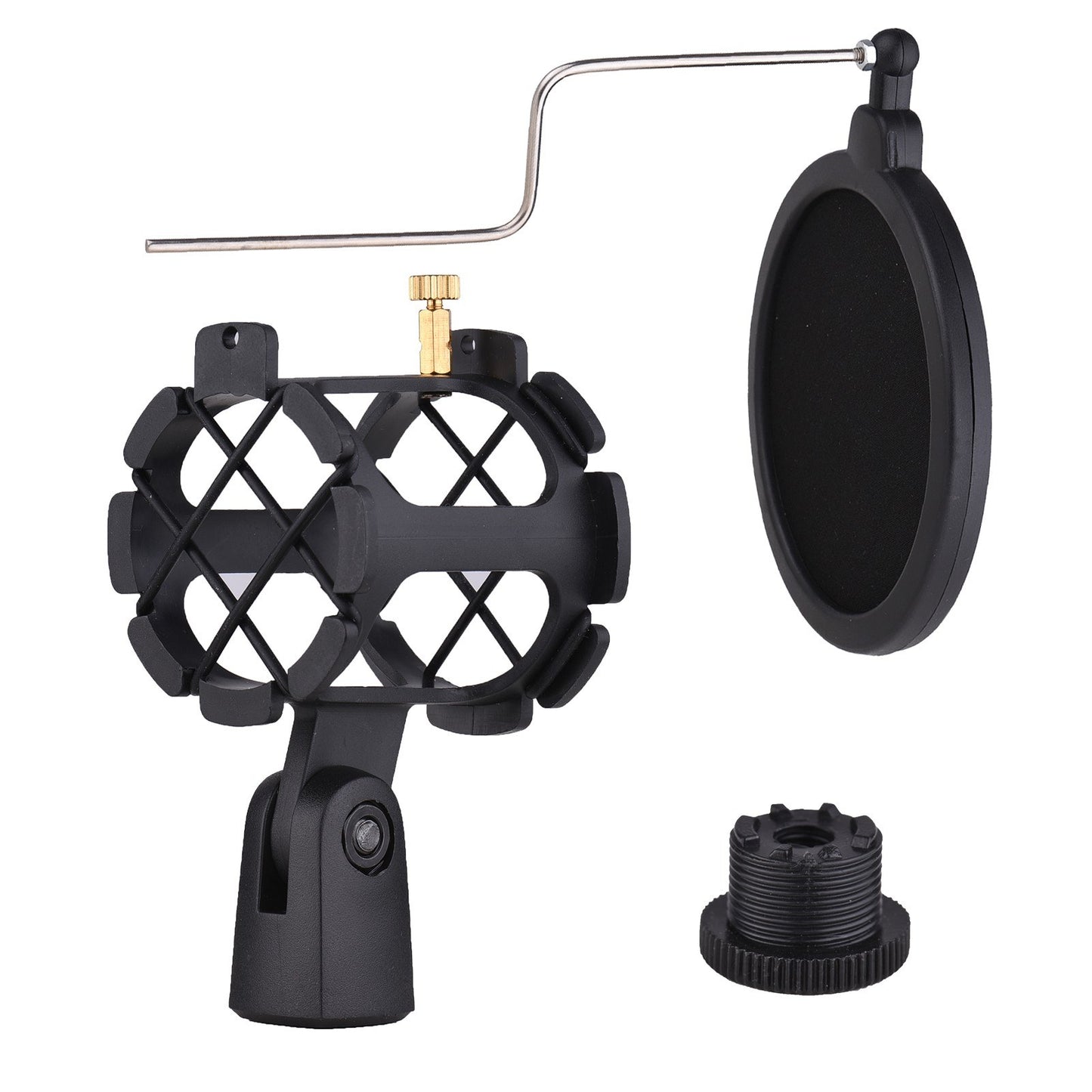 Universal Mic Shock Mount with Pop Filter & Screw Adapter for 2cm-4cm Condenser Microphones