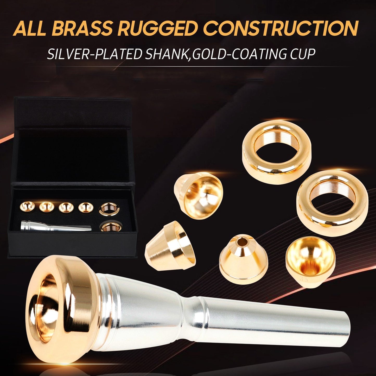 Silver-Plated Brass Trumpet Mouthpiece 2B 2C 3B 3C for Beginners & Pros