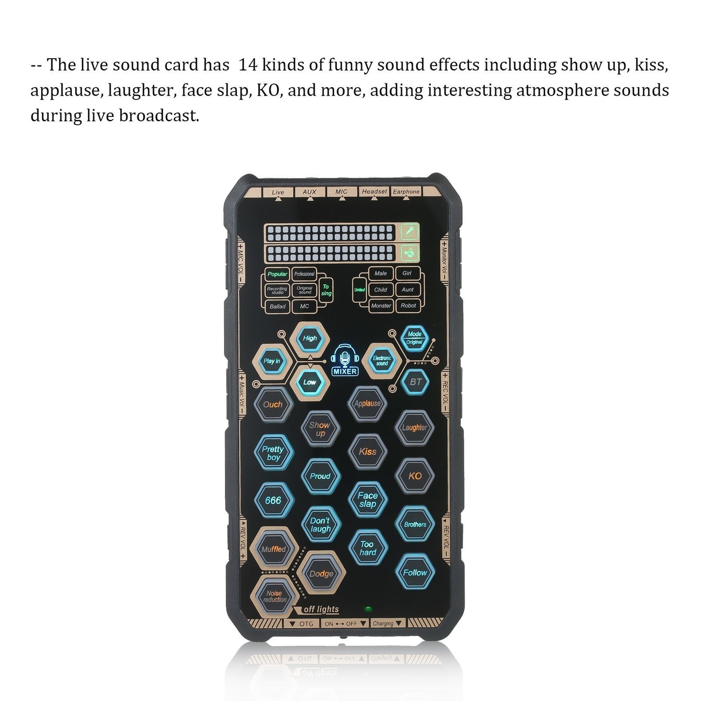 Portable DSP Sound Card Audio Mixer & Voice Changer for Mobile and Computer Live-Streaming