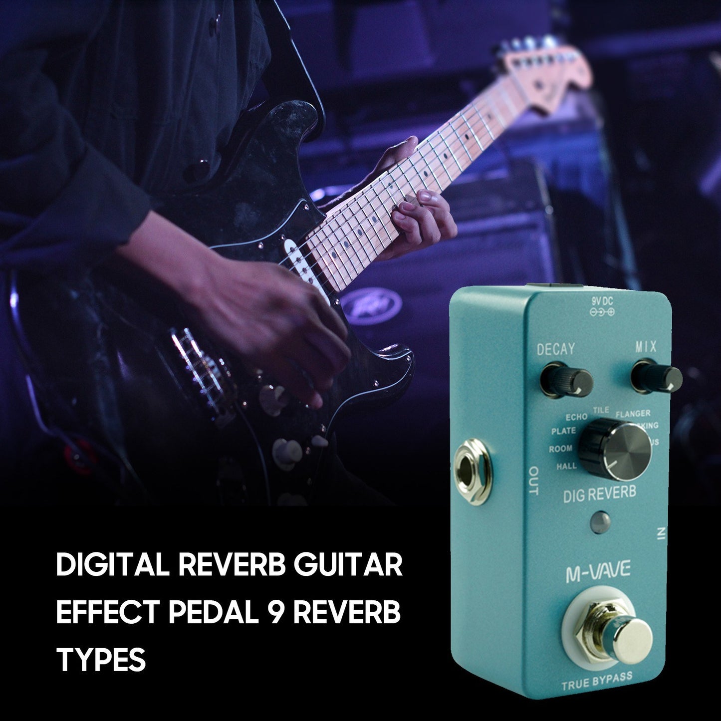 M-VAVE DIG Reverb Guitar Pedal - 9 Digital Reverb Types, Decay & Mix Control, True Bypass, Metal Shell
