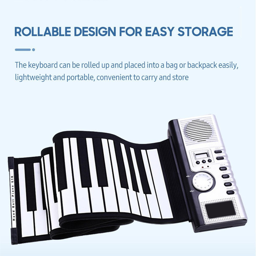 Portable 61-Key Roll-Up Electronic Silicone Piano Keyboard