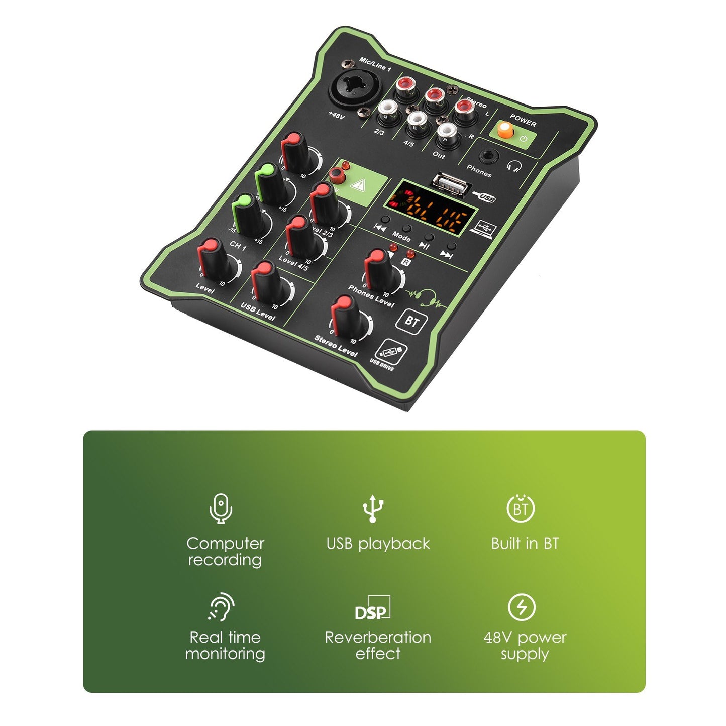 Compact 5-Channel Audio Mixer Sound Console