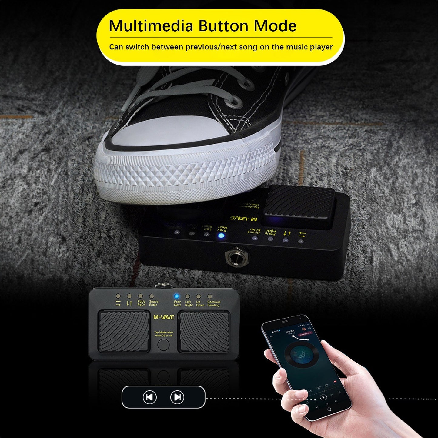 M-VAVE CUBE TURNER PRO Wireless Rechargeable Intelligent MIDI Music Sheet Turner Pedal