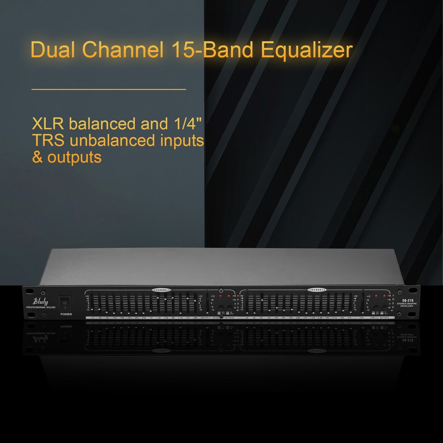 Btuty EQ-215 15-Band Dual Channel Stereo Graphic Equalizer, 1U Rack Mount