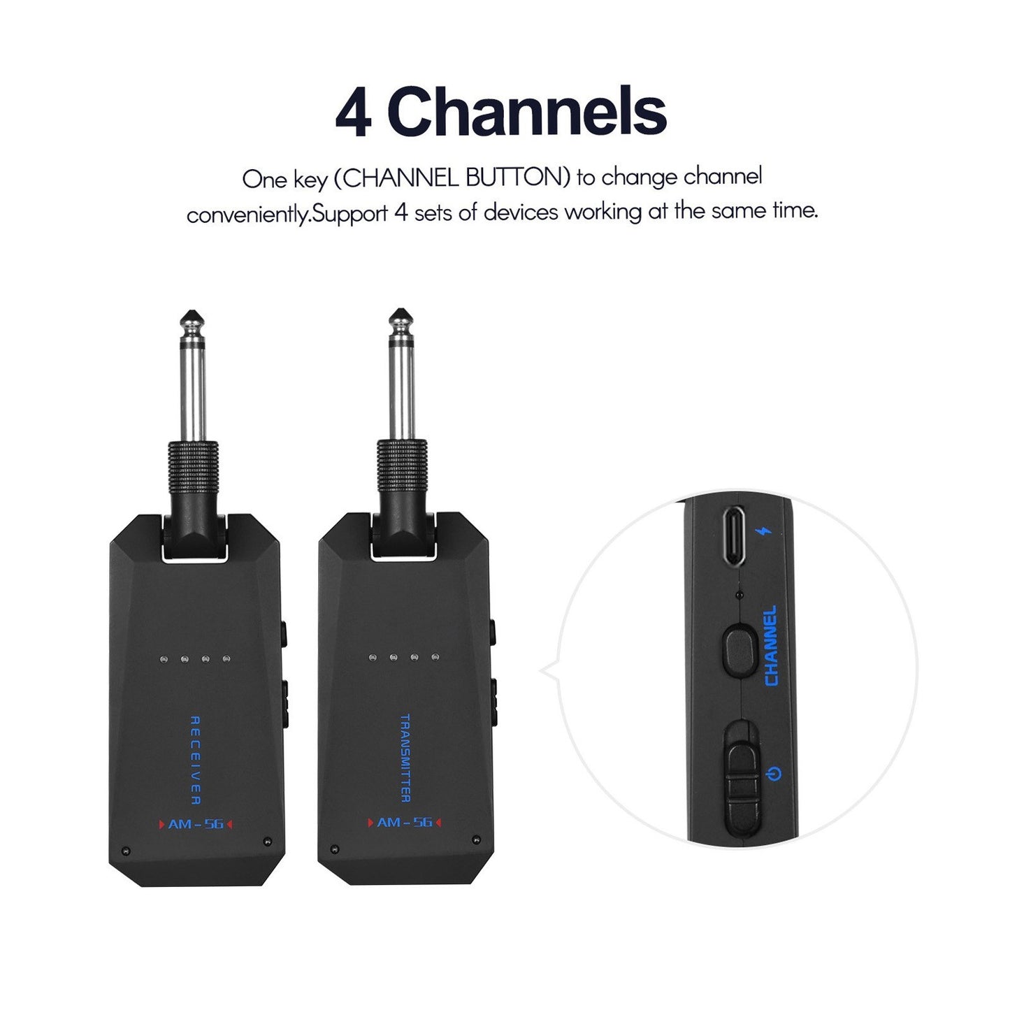 5.8G Wireless Guitar System: AM-5G Rechargeable Audio Transmitter & Receiver