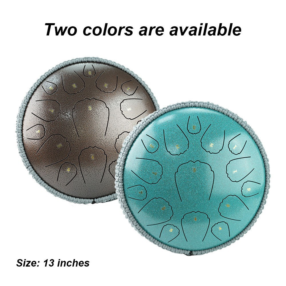 13-Inch 15-Note Steel Tongue Drum in D Key - Portable Balmy Percussion Handpan with Mallets