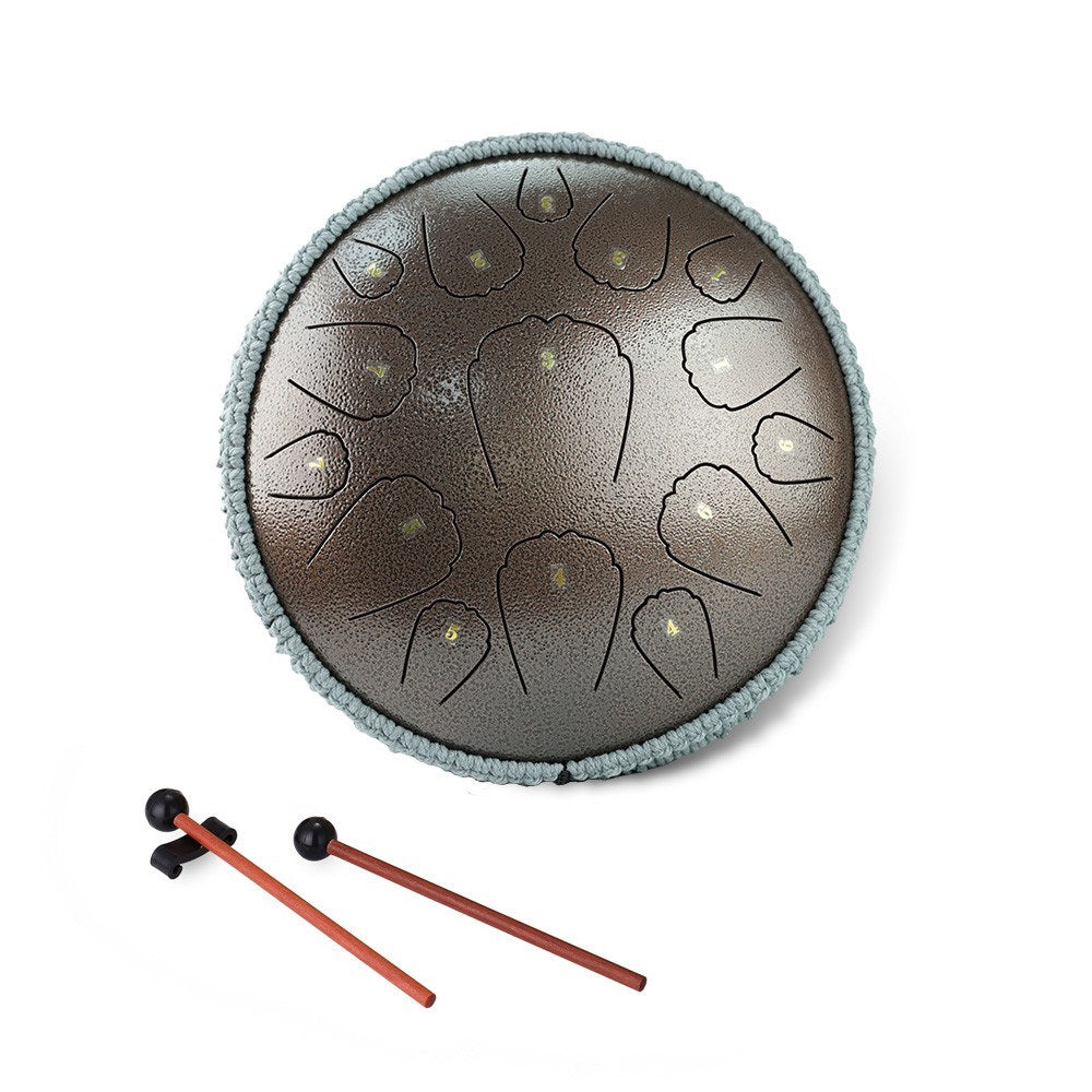 13-Inch 15-Note Steel Tongue Drum in D Key - Portable Balmy Percussion Handpan with Mallets