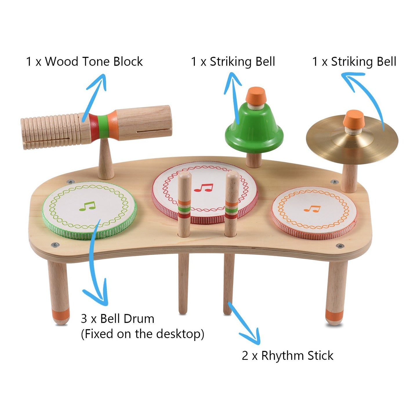 Portable 7-in-1 Desktop Drum Set - Detachable Percussion Instrument Kit