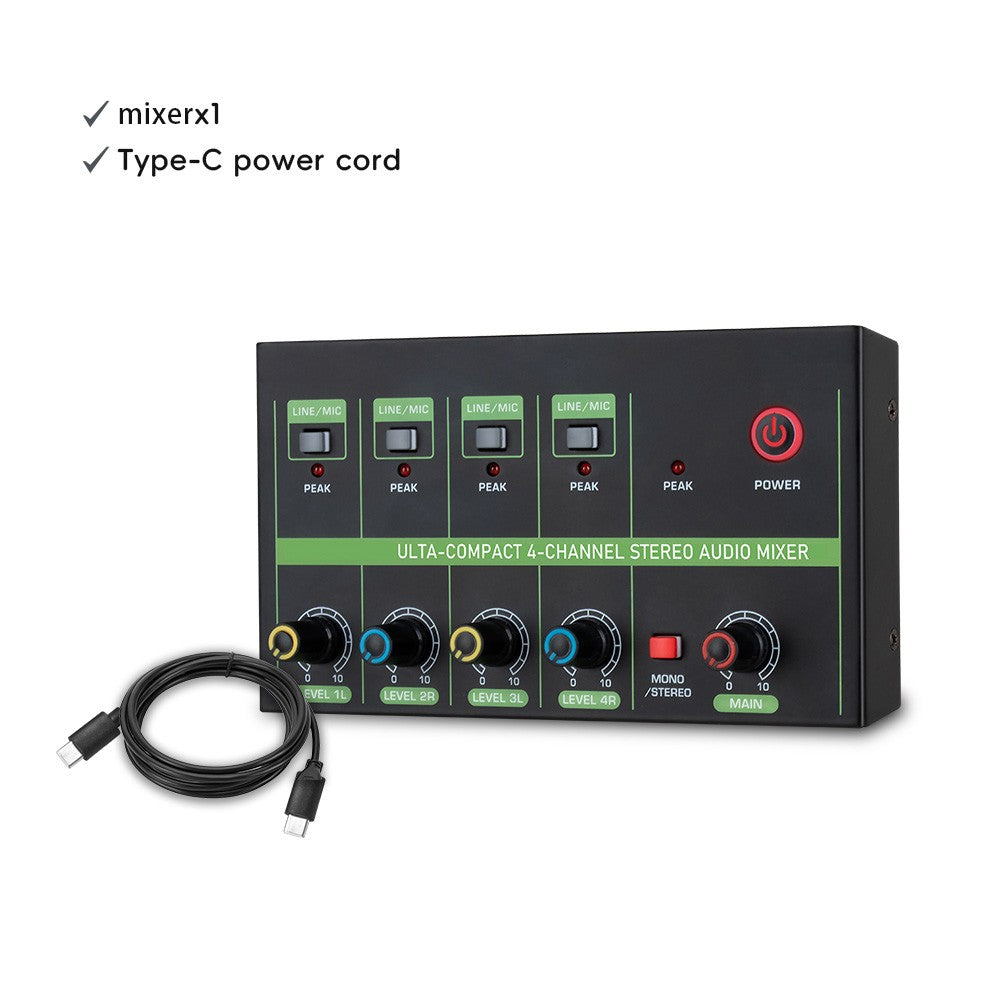 Low-Noise K4 4-Channel Audio Mixer for Mics, Pianos, Computers, Guitars & Drums