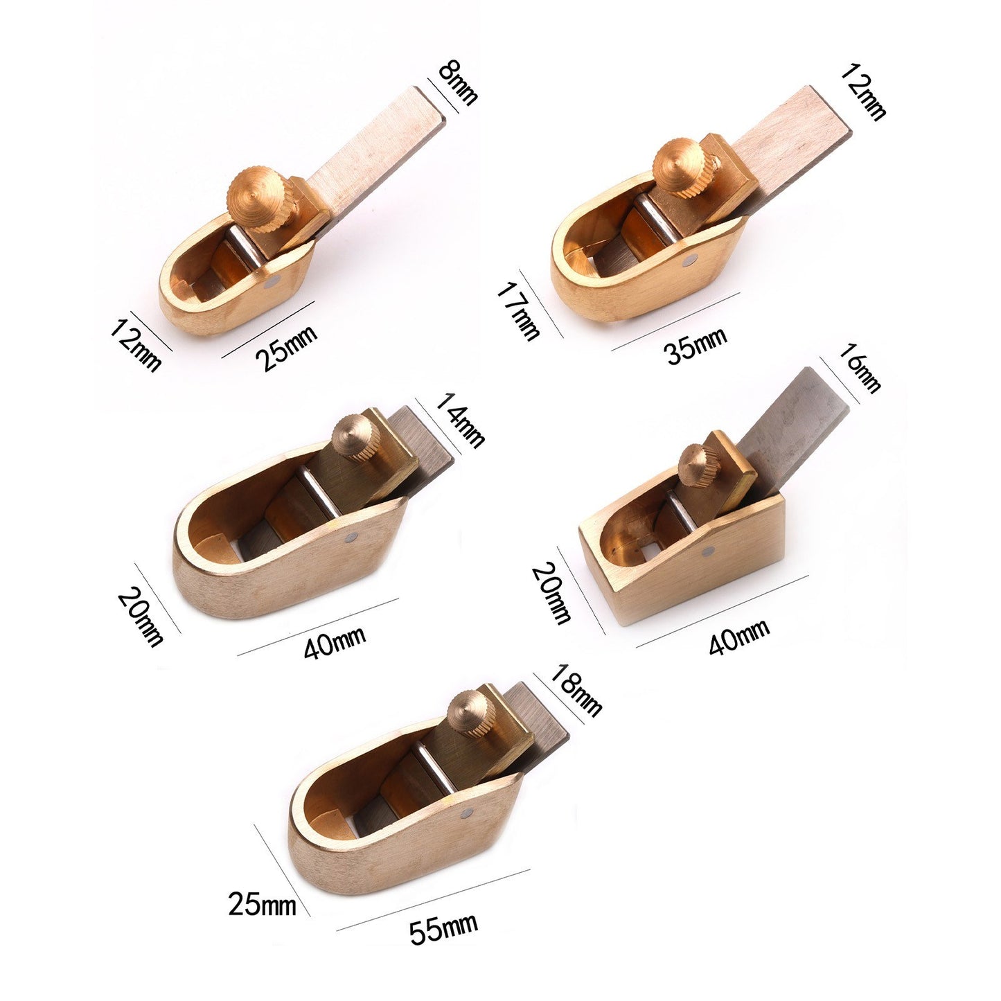 Mini Wood Planer Set - Brass Luthier Tools for DIY String Instruments Crafting (5 Pieces)