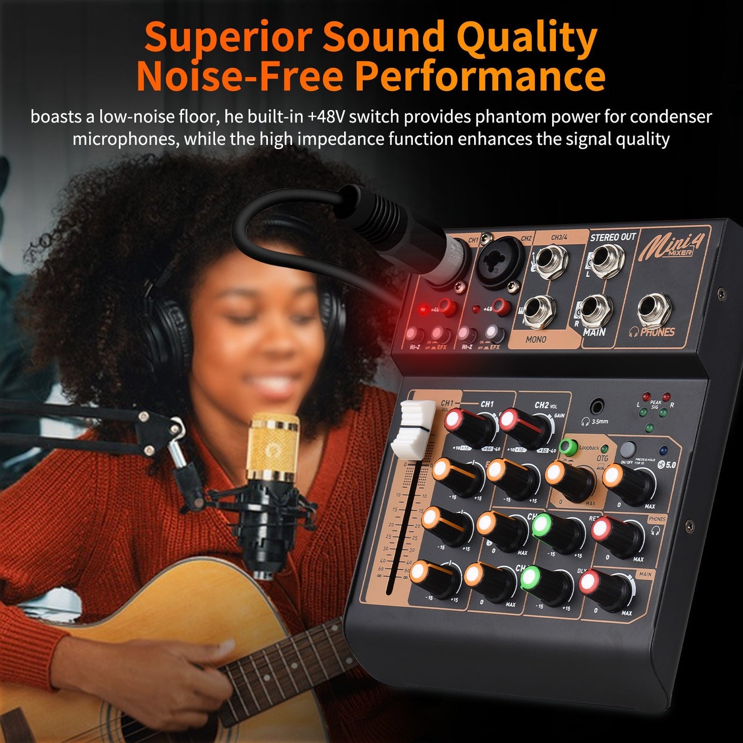4-Channel Portable DJ Mixer: High-Fidelity Sound for Live & Studio Use