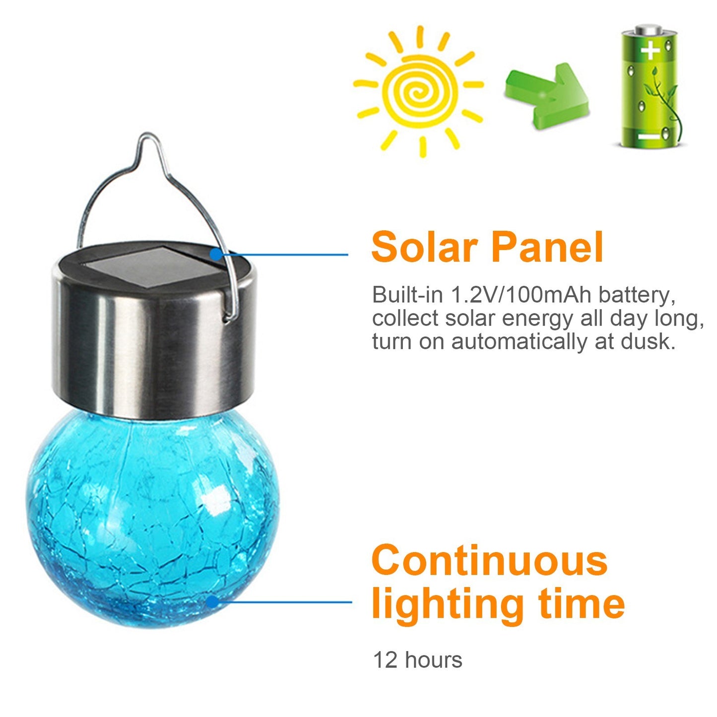 Colorful Solar Hanging Globe Lights with Hook - Outdoor Holiday Decoration