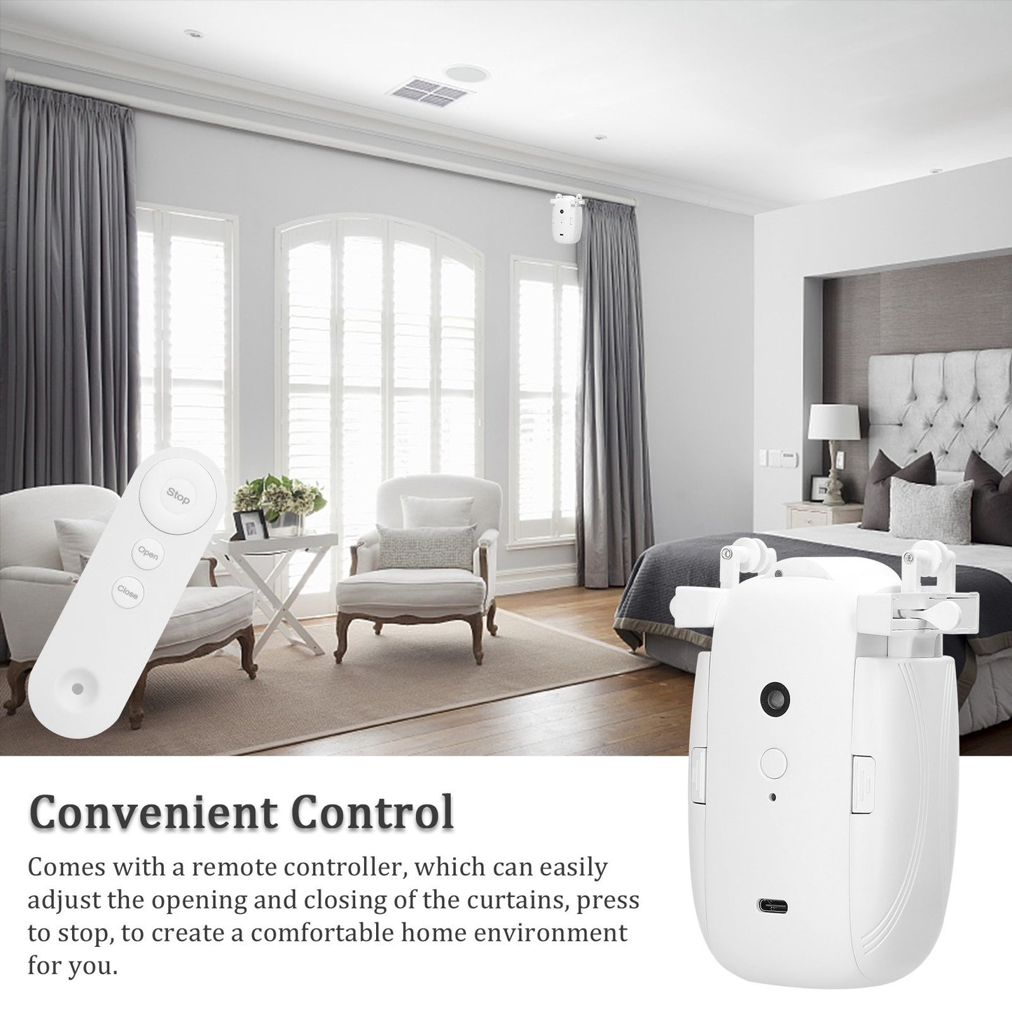 2-Pack Smart Curtain Motor Kit: Wireless Remote-Control Electric Opener for I-Rail/U-Rail/Roman Rod