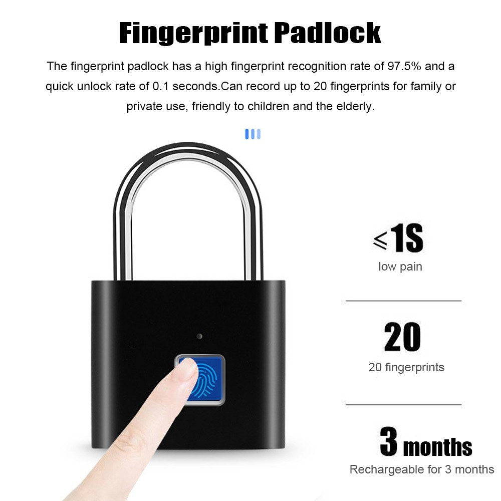 Ultra-Light Intelligent Fingerprint Padlock with USB Charging for Doors, Drawers, Cabinets, Suitcases, and Bikes