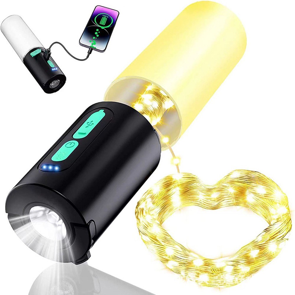 Rechargeable 4-in-1 Camping Lantern & 33Ft String Lights: 1000 Lumen, 4000mAh Power Bank, IPX6 Waterproof, 7 Modes - Perfect for Outdoors, Fishing, Hiking, Decor