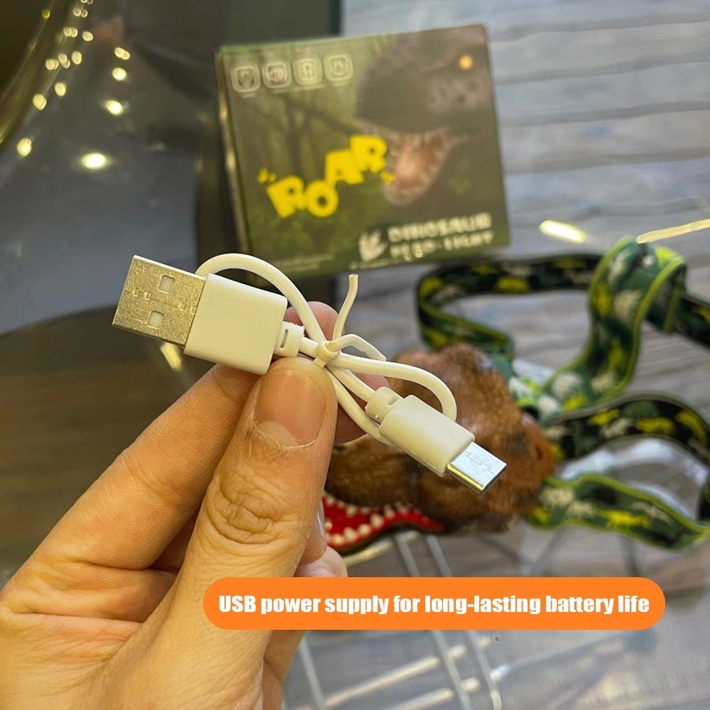 Dinosaur LED Headlamp for Kids & Adults with USB Rechargeable Adjustable Headband - Fun Toy Headlight Gift for Boys & Girls