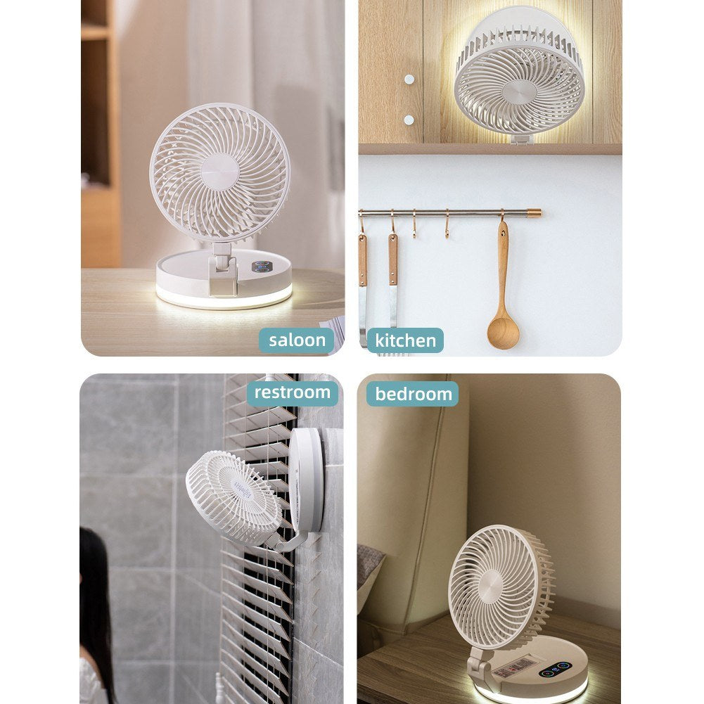 USB Rechargeable Folding Camping Fan with Night Light & Adjustable Speeds for Home, Office, and Outdoor Use