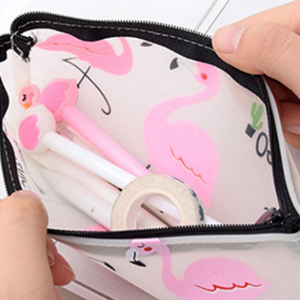 Cute Flamingo Zipper Pencil Case - Large Capacity Stationery Bag for School & Office