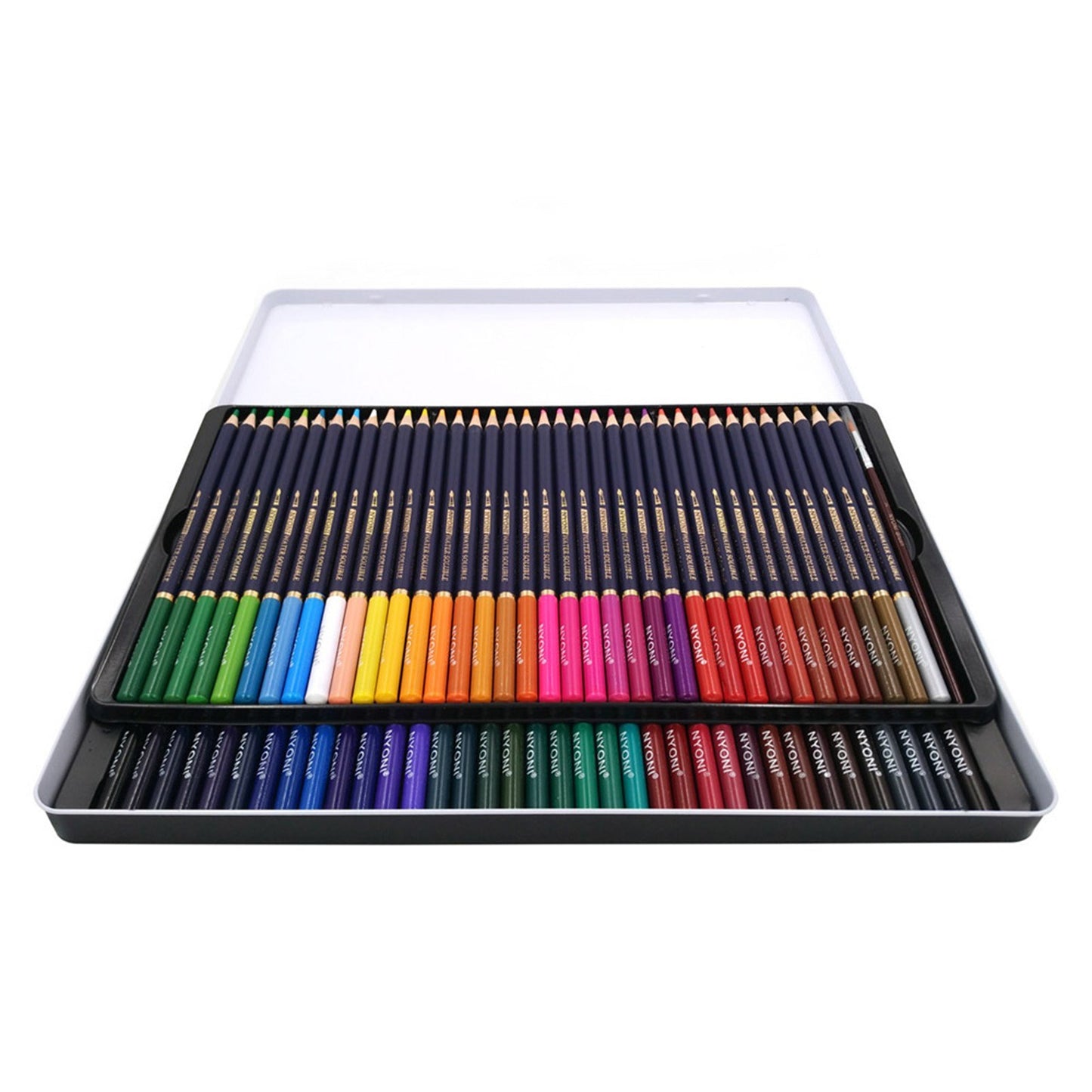 NYONI Watercolor Pencils Set - 12 to 100 Colors, Water-Soluble with Brush & Metal Box for Artists, Students & Adults - Drawing, Sketching, Painting, Coloring
