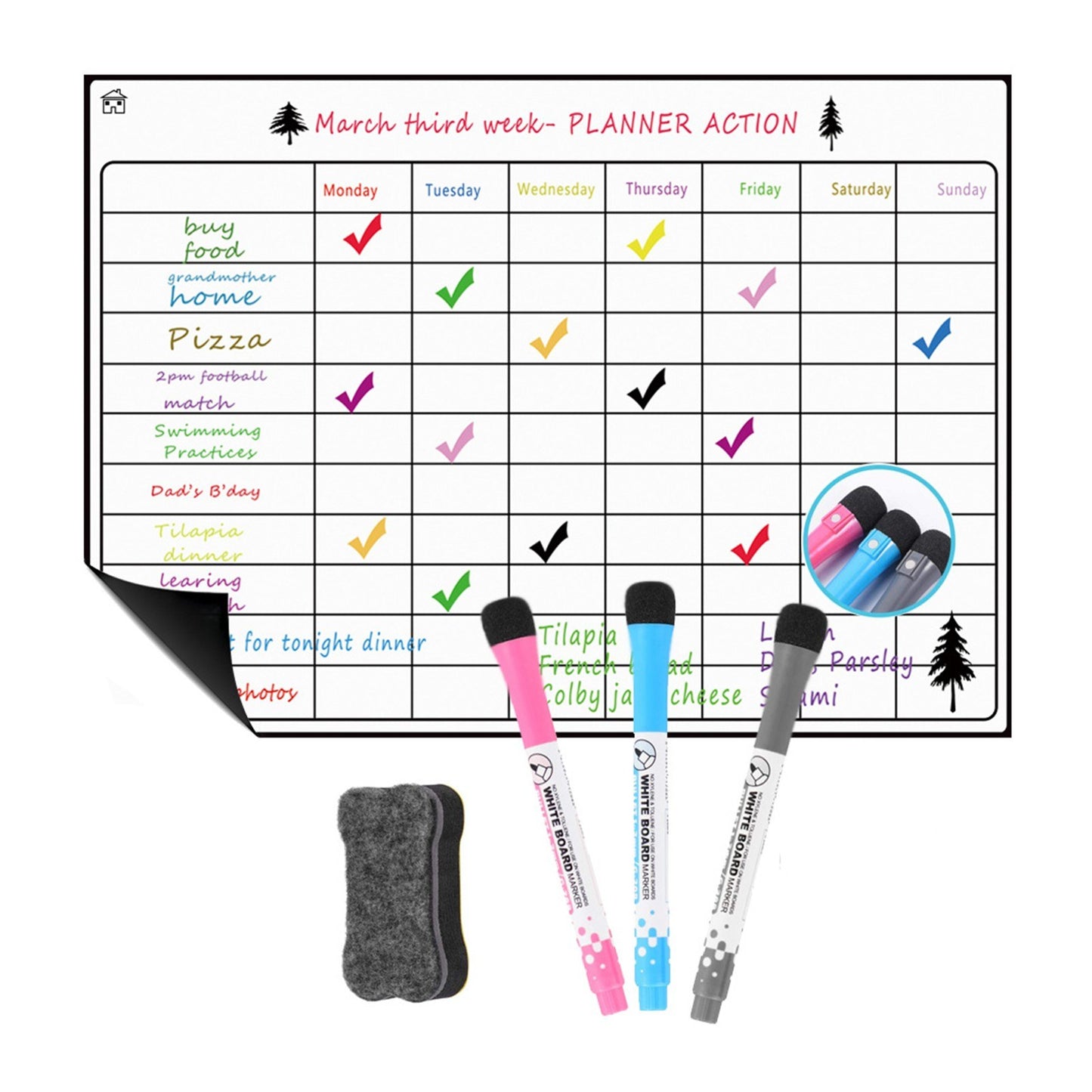 A3 Magnetic Dry Erase Calendar Whiteboard for Fridge: Weekly & Monthly Planner Set with 3 Pens & Eraser (16.5x11.8in)