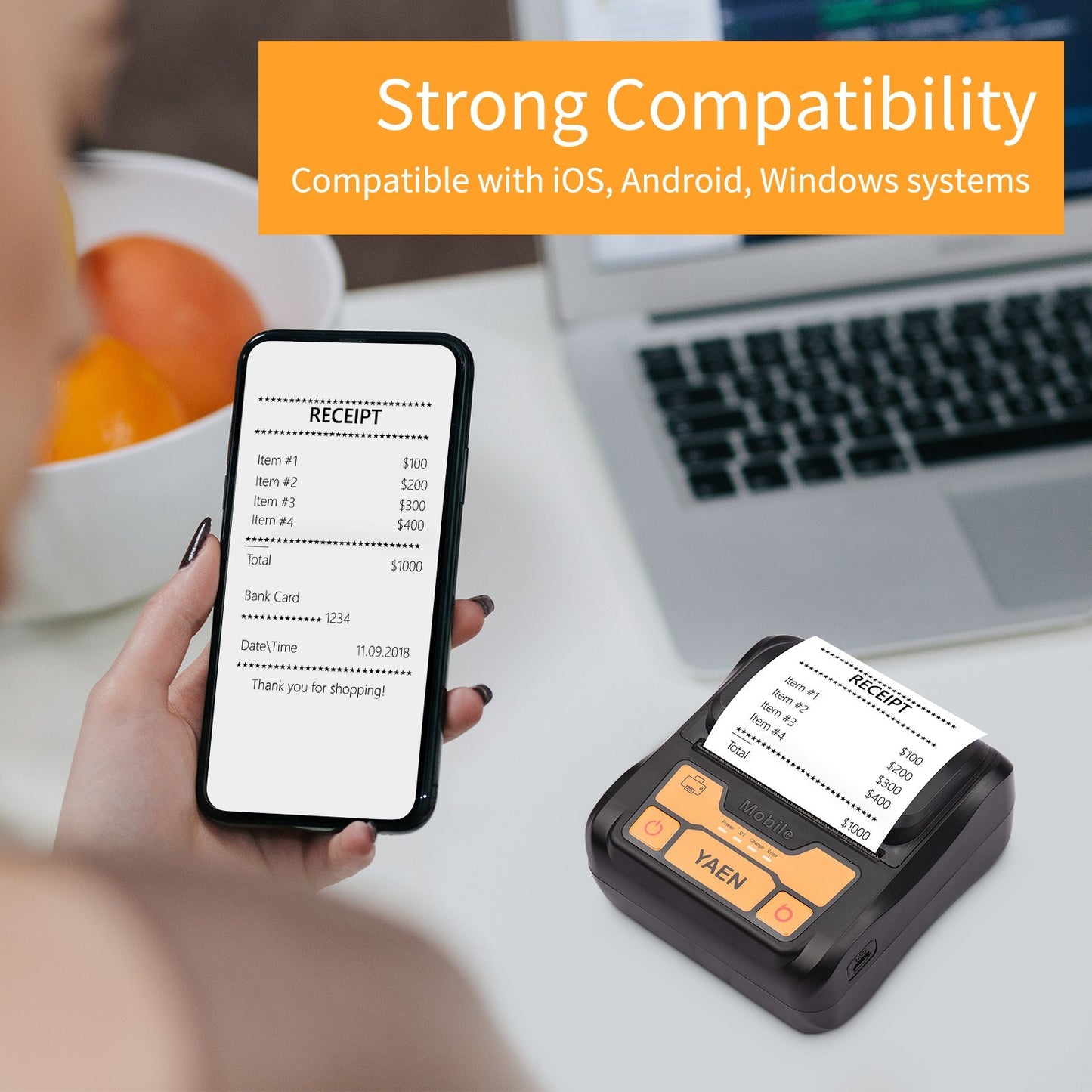 Wireless Portable Thermal Printer - 80mm BT Label & Receipt Maker