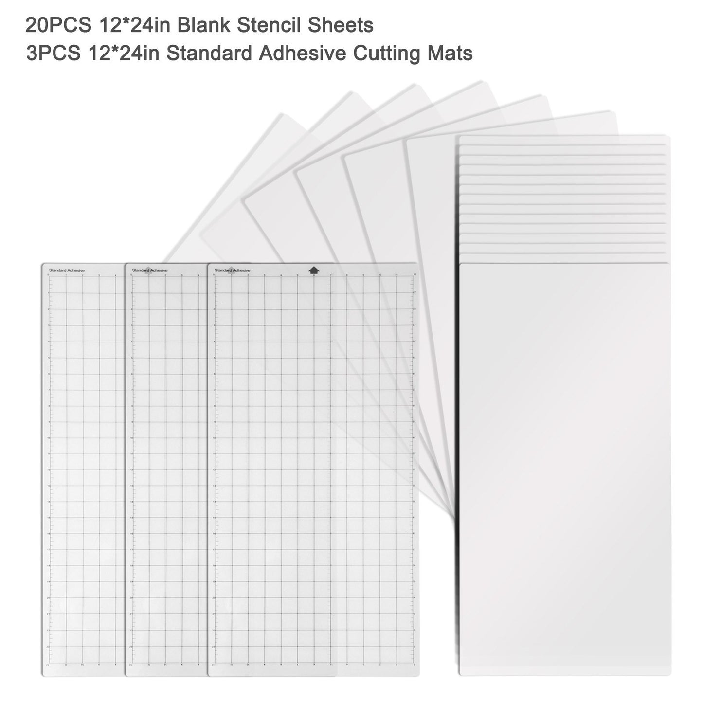 20 PCS 12x12in Blank Stencil Sheets + 3 Non-Slip Gridded Replacement Cutting Mats