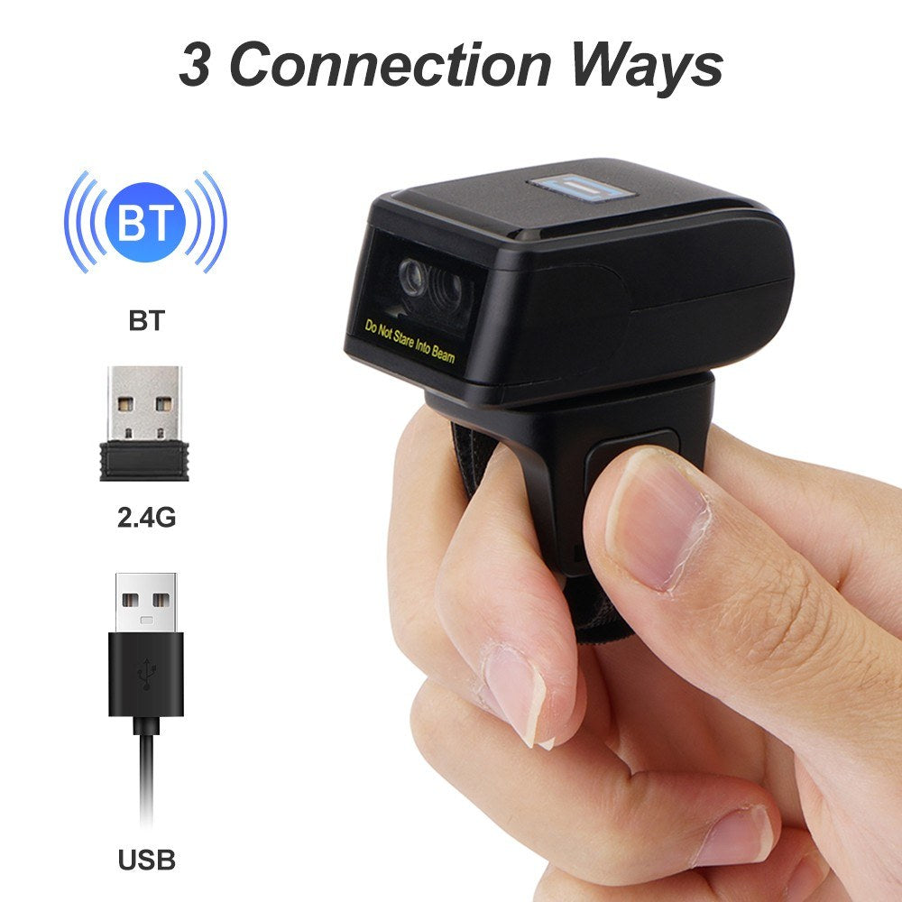 Portable Wearable 1D 2D Barcode Scanner Ring - Finger Handheld Reader