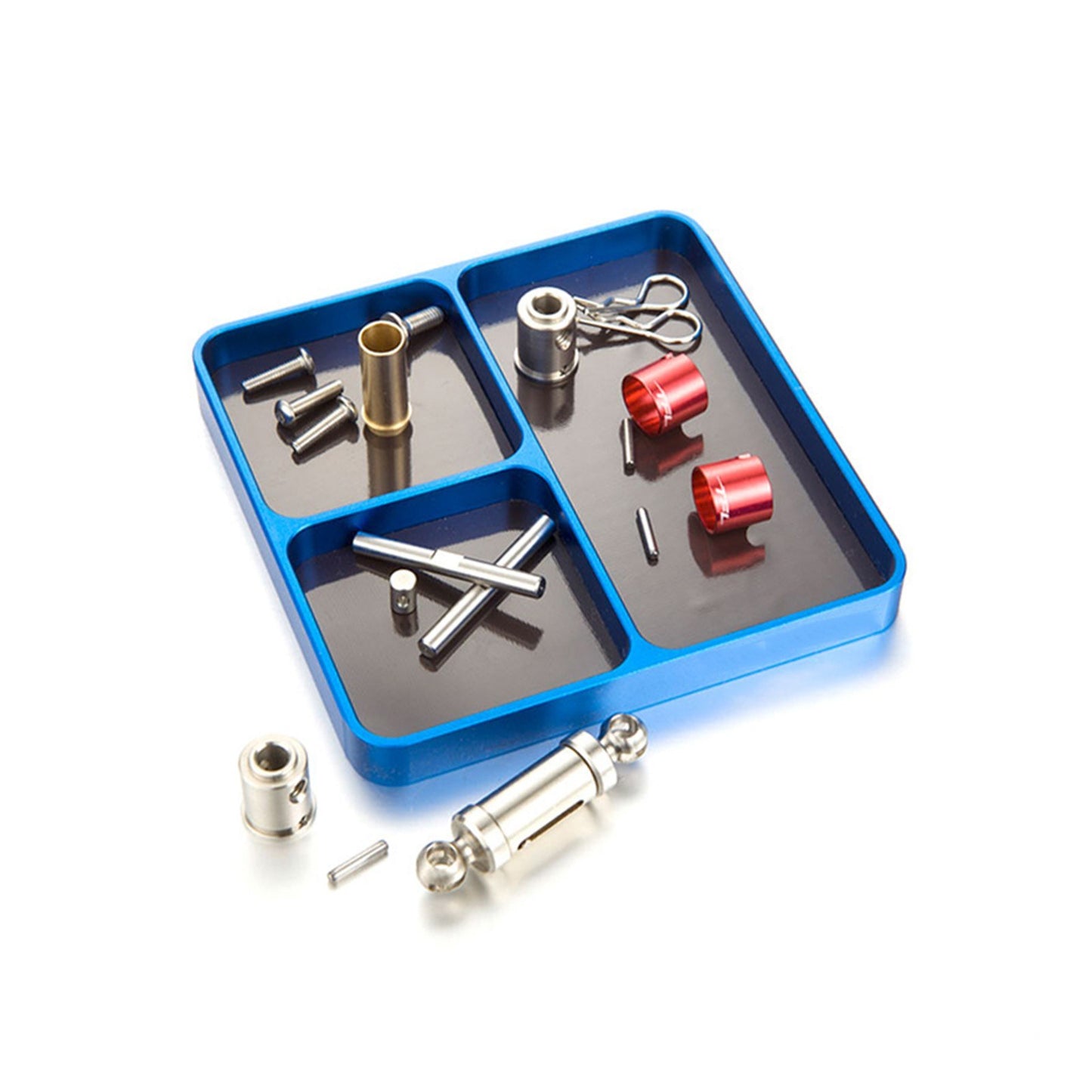 4-Compartment Magnetic Screws Tray Organizer for RC Cars Tools & Parts with Removable Pad for Sockets, Bolts, Pins, Nuts