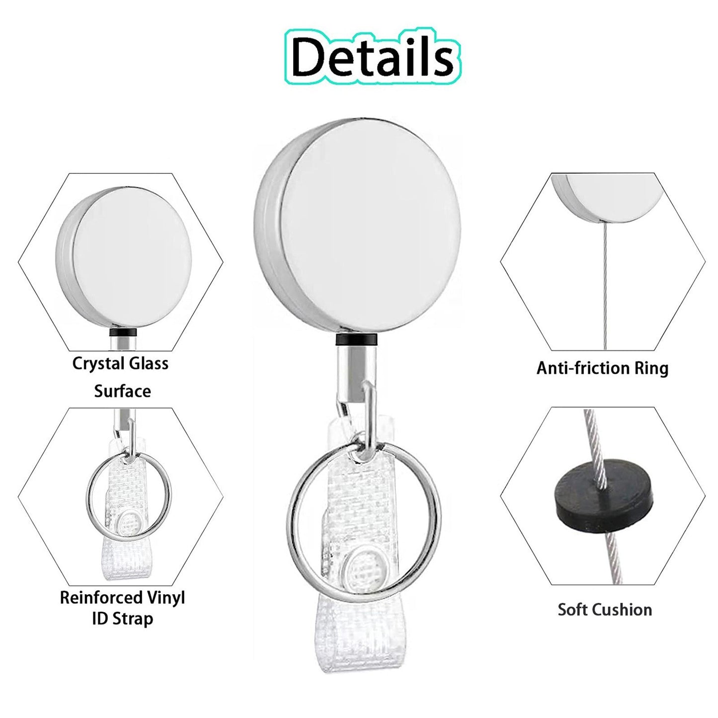 3-Pack Metal Retractable Badge Holder with Key Ring Clip and ID Lanyard