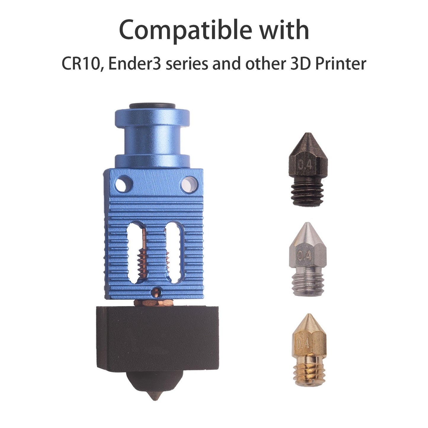Enhanced 3D Printer Hot End Kit: Copper Heating Block, Titanium Alloy Throat, 3 Material 0.4mm Nozzles, Silicone Socks
