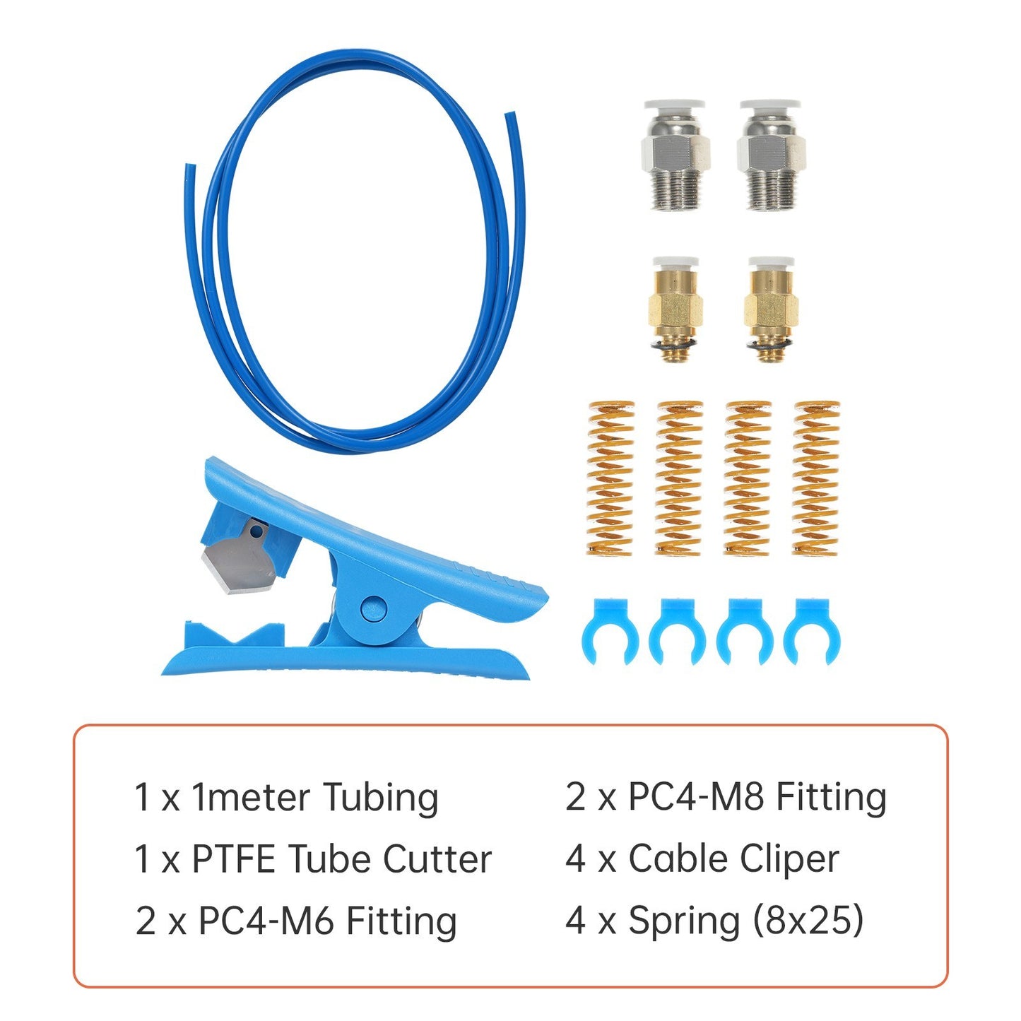 3D Printer Kit: 100cm PTFE Tubing for 1.75mm Filament with Tube Cutter & 2 PC4-M6 Pneumatic Fittings