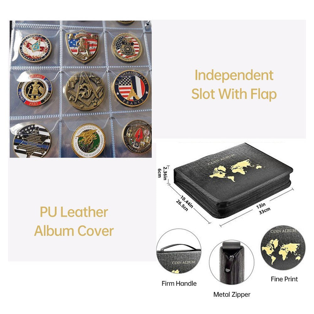 Waterproof Coin Collection Album: 200 Pocket Holder & 30 Sleeves for Paper Money, Transparent PVC Organizer for Collectors