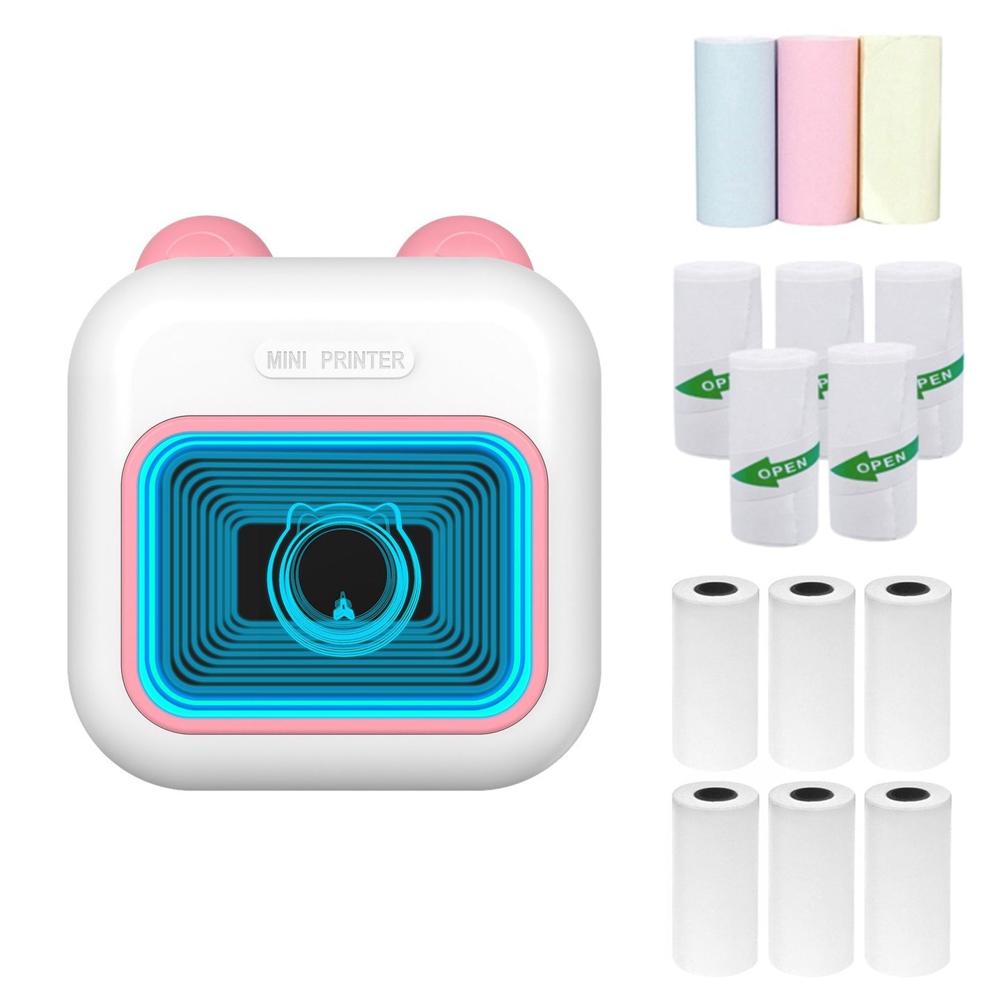 Portable Thermal Instant Photo Printer with 7-Color LED Light & Label Maker - Includes 1 Roll (57x25mm)