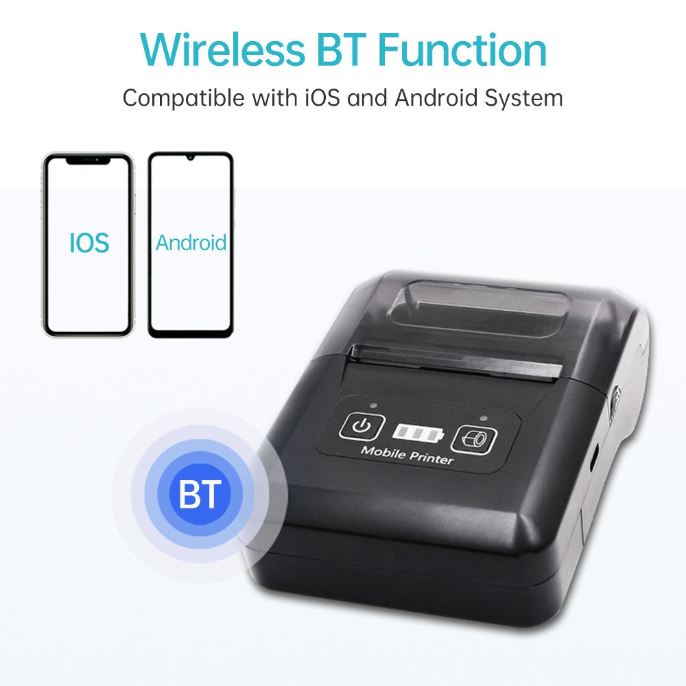 BISOFICE Portable Mini 58mm Wireless Thermal Printer, 2-inch BT+USB Receipt Printer with 57mm Paper for Restaurant, Sales, Retail, Small Business