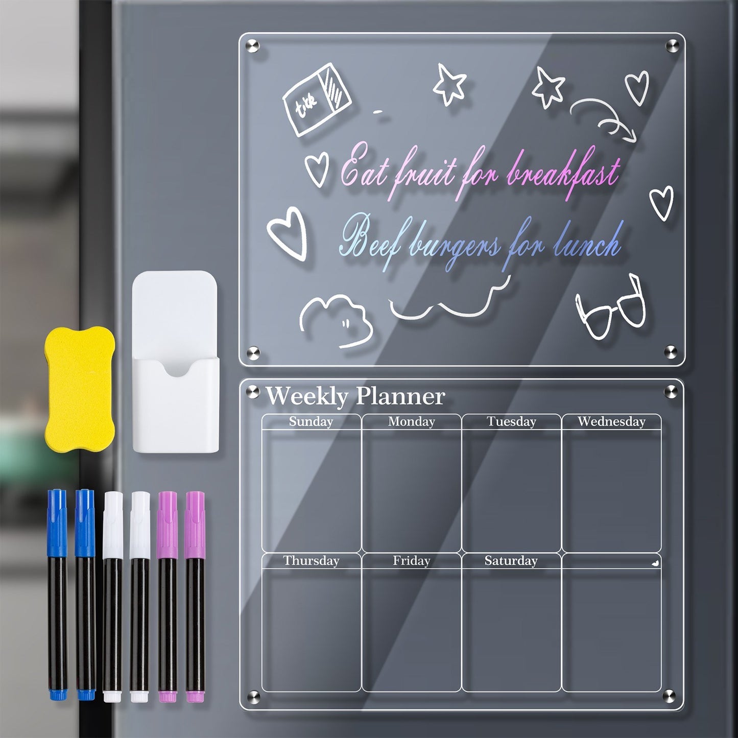 Magnetic Clear Acrylic Monthly & Blank Planner Board for Fridge (40x30cm)