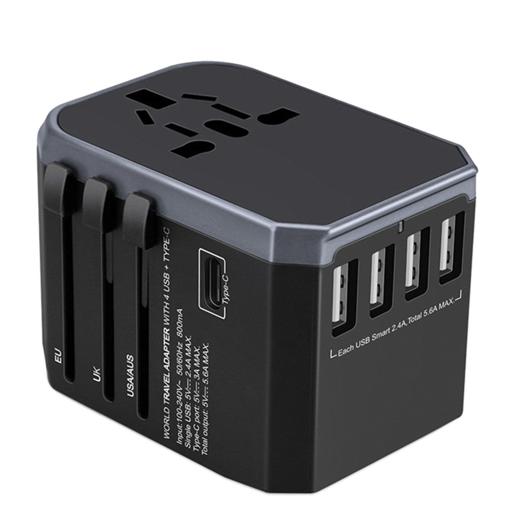 Universal Travel Adapter: 8-Hole Multi-Function Converter with USB-C & USB-A Fast Charging Ports